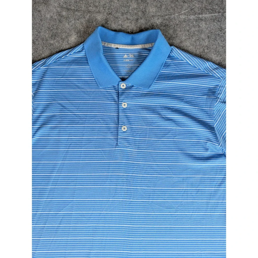 Adidas Golf Climalite Mens Blue White Striped Performance Polo Shirt‎ XL 4416